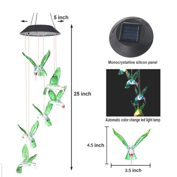 Solar Hummingbird Wind Chime - Picture 6 of 7
